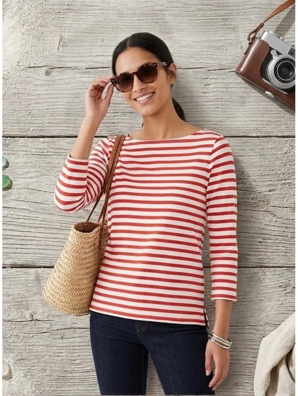 J.Crew Classic Red and White Striped Cotton Long Sleeve Shirt Medium